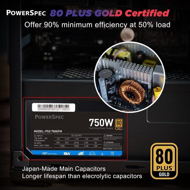 PowerSpec 750W Power Supply 80 Plus Gold Certified Semi-Modular ATX Power  Supply; Active PFC; PCIe 5.0 and Intel PSDG ATX - Micro Center