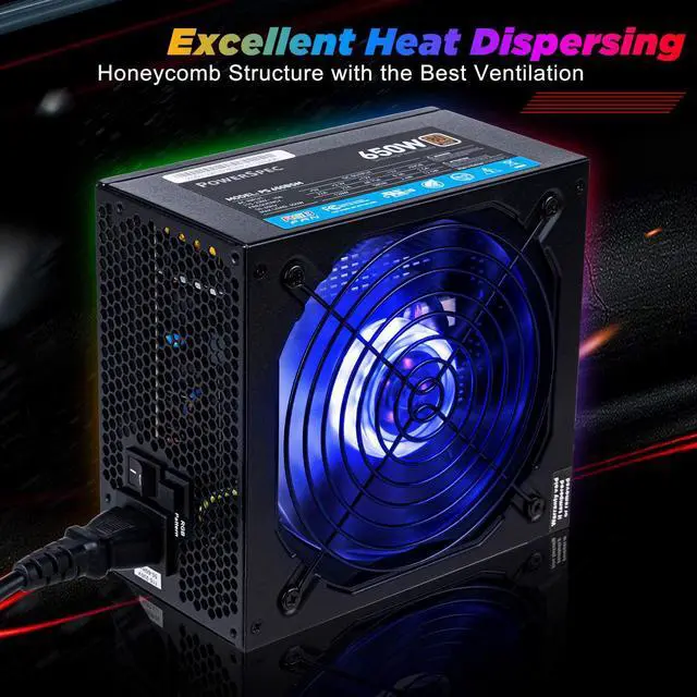 Alt view image 3 of 7 - PowerSpec 650 Watt 80 Plus Bronze Semi Modular ATX Power Supply with RGB Lighting Fan Active PFC SLI Crossfire Ready Gaming PC PSU Computer Switching Power Supply, PS 650BSM RGB