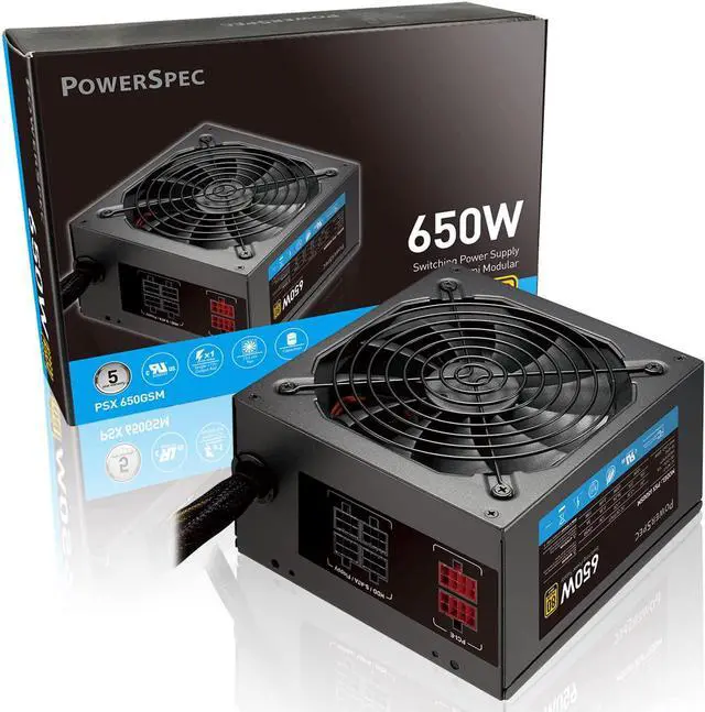 Main image of PowerSpec 650 Watt 80 Plus Gold Semi Modular ATX Power Supply Active PFC SLI Crossfire Ready Gaming PC PSU Computer Switching Power Supply, PS 650GSM