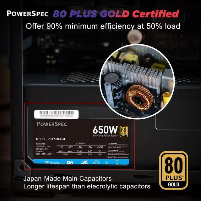 Alt view image 3 of 7 - PowerSpec 650 Watt 80 Plus Gold Semi Modular ATX Power Supply Active PFC SLI Crossfire Ready Gaming PC PSU Computer Switching Power Supply, PS 650GSM