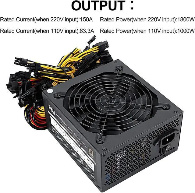 Alt view image 5 of 7 - Bitcoin Miner 1800w Power Supply, 110V-1000w PSU Mining Power Supply, Power Supply for Mining Rig, 12V Power Supply, Mining Rig Power Supply Support 8 GPUs
