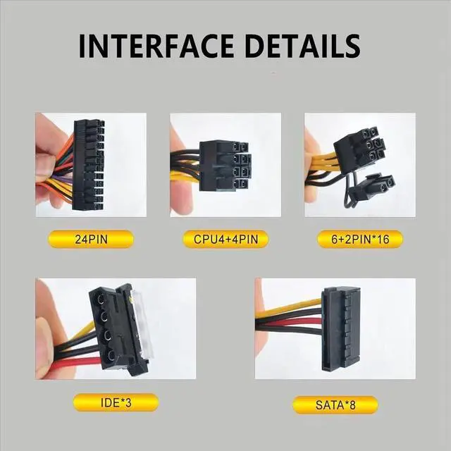 Alt view image 5 of 7 - 2000W Mining Power Supply Modular Mining PC Power PSU Supports 8 GPU Rig for ETH Bitcoin Ethereum Miner with Auto-Thermally Controlled Fan Supply,110V-240V Power Supply Mining Machine