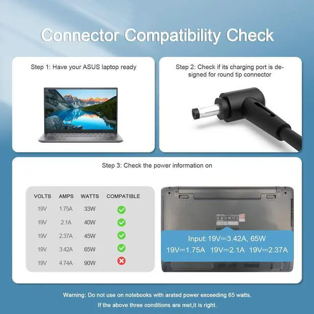 Alt view image 3 of 7 - 65W 45W Laptop Charger Fit for Asus Computer Laptop (See More Models as Listed)