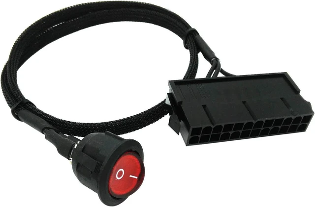 Main image of COMeap 24 Pin ATX Red LED Power On/Off Switch Jumper Bridge Adapter Braided Cable 21.5-inch(55cm)