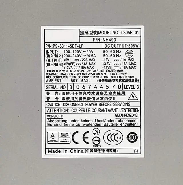 Alt view image 4 of 4 - L305P-01 NH493 305W Power Supply Replacement PSU for Dell Optiplex 360 380 580 745 755 760 780 960 MT Mini Tower N305P-06 F305P-00 L305P-03 H305P-02 N305P-06 PS-6311-5DF-LF MH595 XK215 P192M