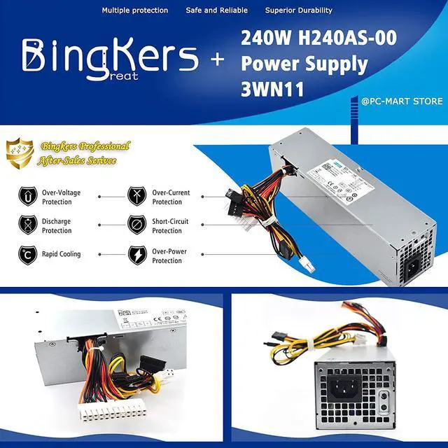 Alt view image 4 of 7 - Bingkers. New 240W H240AS-00 Power Supply Fit for Dell OptiPlex 390 790 960 990 3010 7010 9010 Small Form Factor SFF System Desktop Computer 3WN11, L240AS-01
