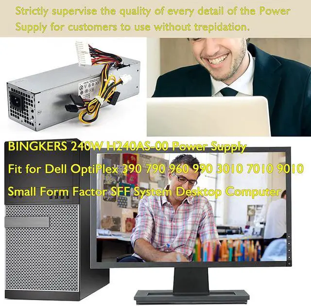 Alt view image 6 of 7 - Bingkers. New 240W H240AS-00 Power Supply Fit for Dell OptiPlex 390 790 960 990 3010 7010 9010 Small Form Factor SFF System Desktop Computer 3WN11, L240AS-01