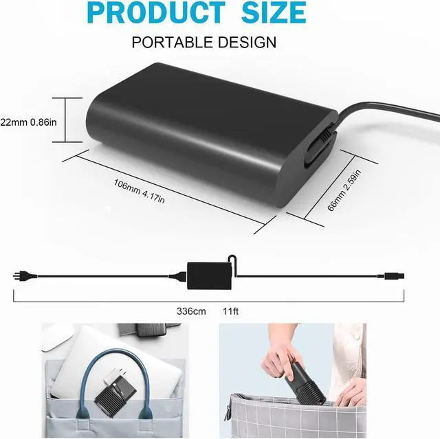 Alt view image 3 of 7 - 65W 45W USB Type C Laptop Charger for Dell Latitude 7420 7370 7275 5285 5179 7390 5290 2-in-1 XPS 13 9360 9365 9370 9380 LA65NM170,02YKOF 0M1WCF AC Adapter Power Supply