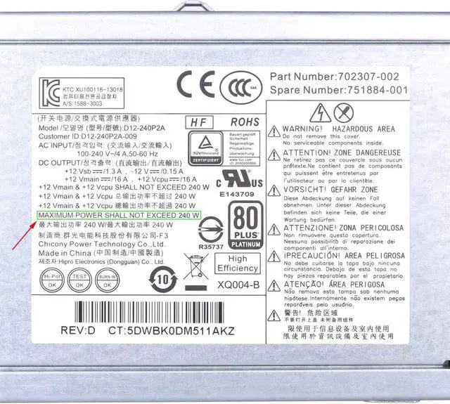 Alt view image 7 of 7 - Li-Sun 240W Power Supply Replacement for HP ProDesk 400 600 800 G1 G2 SFF(P/N: 702307-001,702307-002, 751884-001, 751886-001, 796351-001, 702457-001), Also Works for HP Desktop with 200W Power Supply