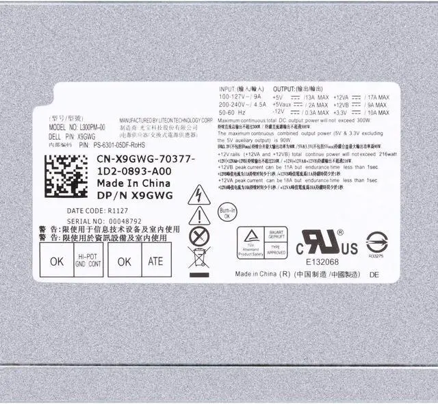 Alt view image 4 of 7 - ARLBA 300W Power Supply B300NM-01 New Replacement for Dell Inspiron 3847 570 560 Vostro 400 HP-P3017F3 PS-6301-06D PS-5301-08 G9MTY 0G9MTY L300NM-01 X9GWG Mini Towers MT Systems