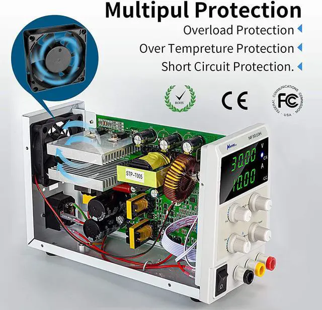 Alt view image 4 of 7 - DC Power Supply Variable 30V/10A High Precision Adjustable CC/CV Power Supply 4-Digital LED Display with Free Alligator Clip for Lab Equipment, DIY Tool, Repair, Electronic Testing,Tinkering