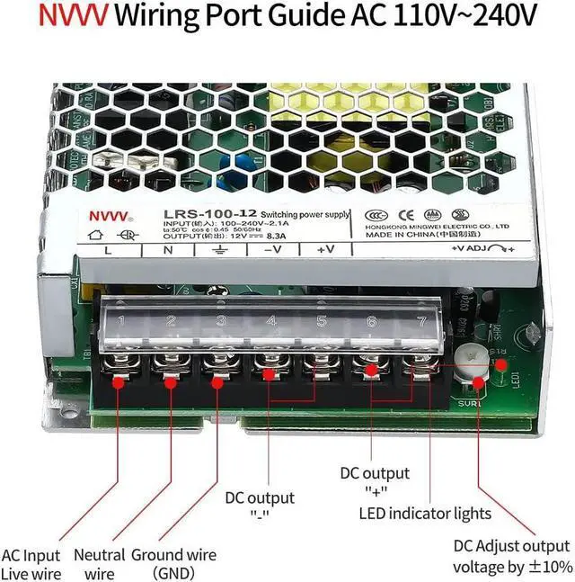 Alt view image 3 of 7 - NVVV dc switching power supply LRS-100-12 ultra-thin ac 100-240V to DC12V 8.5A converter switch transformer for CCTV, Computer Project, 3D Printer, LED Strip Light, Router (12V 100W)