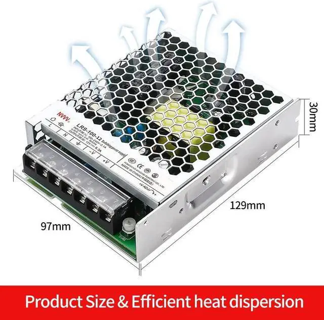 Alt view image 4 of 7 - NVVV dc switching power supply LRS-100-12 ultra-thin ac 100-240V to DC12V 8.5A converter switch transformer for CCTV, Computer Project, 3D Printer, LED Strip Light, Router (12V 100W)