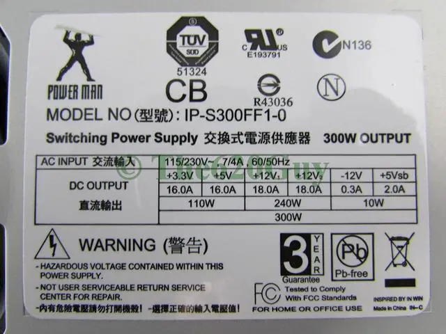 Alt view image 2 of 6 - Power Man IP-S300FF1-0 300W 300 Watts TFX V 2.1 Switching Power Supply 24pin ATX
