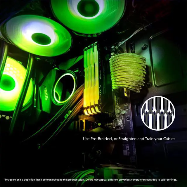 Alt view image 3 of 6 - LINKUP - AVA 30cm PSU Cable Extension Sleeved Custom Mod GPU PC Braided w/Comb Kit | 1 x 24 P (20+4) | 2 x 8 P (4+4) CPU | 2 x 8 P (6+2) GPU Set | 300mm - Green