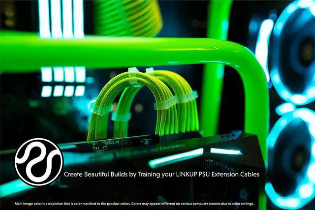 Alt view image 4 of 6 - LINKUP - AVA 30cm PSU Cable Extension Sleeved Custom Mod GPU PC Braided w/Comb Kit | 1 x 24 P (20+4) | 2 x 8 P (4+4) CPU | 2 x 8 P (6+2) GPU Set | 300mm - Green