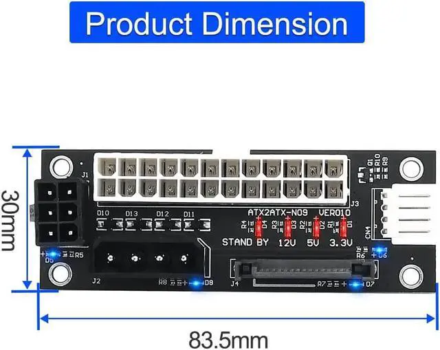Alt view image 3 of 6 - ADD2PSU Power Supply Connector 4 in 1 Molex 4Pin/SATA/ATX 6Pin/4Pin Dual PSU Multiple Power Supply Adapter, Synchronous Power Board, Add 2PSU with Power LED (Black)
