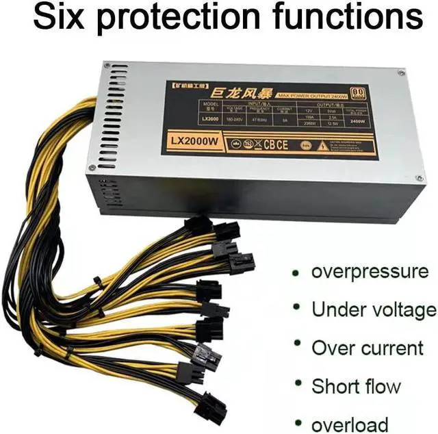 Alt view image 5 of 7 - Mining Power Supply 2000W Support 8 GPU Cards for Power Supply PSU (110V-240V), Suitable for BTC ETH ETC ZEC ZCASH DGB XMR Miners (with Power Cord for Power Supply)