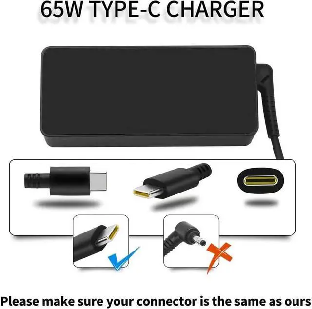 Alt view image 3 of 6 - USB C 65W Laptop Charger Fit for Lenovo Yoga C740 730 730-13IKB 720 720-13IKB C930 C940 S730 730S ThinkPad T480 T580 E485 E585 Chromebook 100e 300e 500e Type C AC Power Adapter