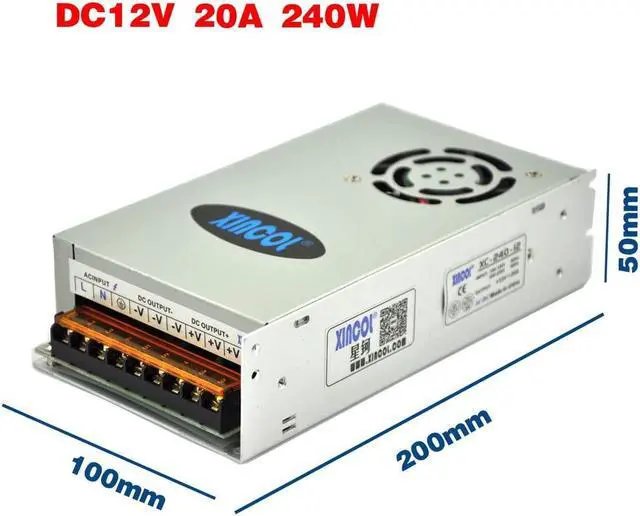 Alt view image 6 of 6 - XINCOL AC to DC Converter AC110V/220V to DC12V 20A 240W Switched Mode Switching Power Supply (SMPS) Transformer Driver Adapter for LED Strip Light with Built-in Fan