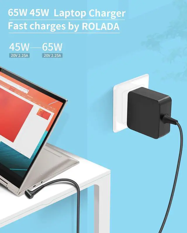 Alt view image 2 of 6 - IdeaPad Laptop Charger 65W 45W Replacement for Lenovo IdeaPad Yoga Flex; Ideapad 3 3-14 3-15 3-17, 310 320 330 340 Series 15ABR 15IKB 15IAP 15ARR 14IKB AC Adapter Power Supply Cord