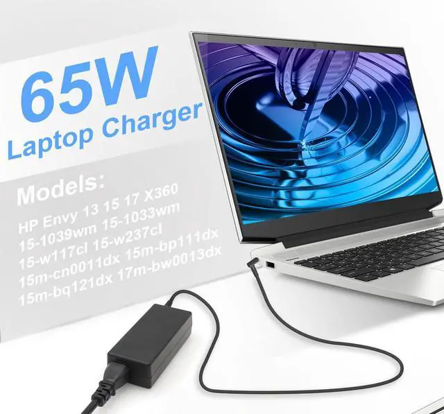 Alt view image 2 of 7 - 65W 45W Laptop Charger AC Power Adapter For HP Pavilion x360 11 12 15, Envy 13 15 17, Zbook 14u G5 15u, Elitebook G3 850 840 820 745 755 G4 840 820 850 19.5V 3.33A ANTWELON Power Supply 4.5mm Blue Tip