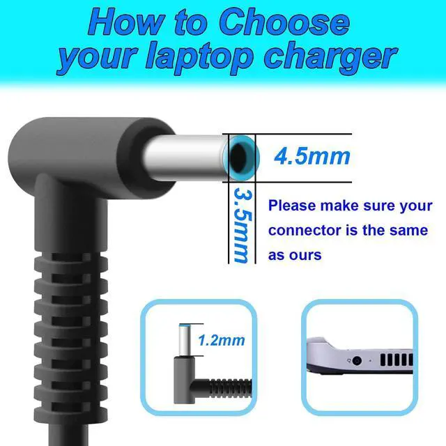 Alt view image 6 of 7 - 65W 45W Laptop Charger AC Power Adapter For HP Pavilion x360 11 12 15, Envy 13 15 17, Zbook 14u G5 15u, Elitebook G3 850 840 820 745 755 G4 840 820 850 19.5V 3.33A ANTWELON Power Supply 4.5mm Blue Tip