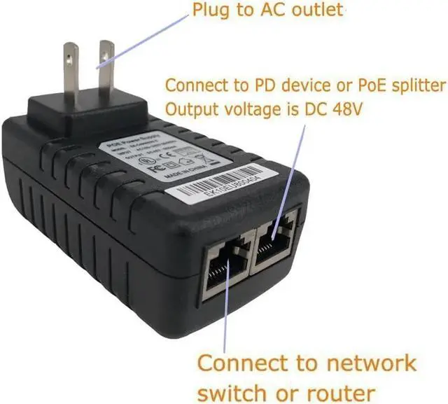 Alt view image 4 of 5 - 20 Pack Y-Axis Wall Plug PoE Injector Power Over Ethernet Supply 48V 0.5A for Security IP Camera