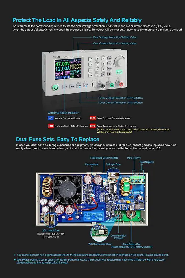 Alt view image 6 of 7 - RD RD6012W USB WiFi DC to DC Step down Voltage Power Supply Adjustable Buck Converter Voltmeter 60V 12A(Single RD6012W no case no PSU)