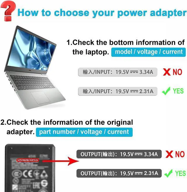 Alt view image 4 of 7 - 45W 4.5mm Tip AC Adapter Laptop Charger Compatible with Dell Inspiron 11 13 15 3000 5000 Series Inspiron 3452 5458 3565 3157 3451 3153 5455 5555 5568 3573 7348 7350 XPS 11 9P33 L321X L322X Power Cord