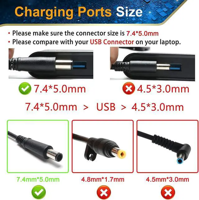 Alt view image 3 of 7 - 65W AC Adapter Laptop Charger for HP Pavilion DV6 DV7 Dv6-6117dx Dv6-1030us Elitebook 840 G1 G2 810 G1 G2 850 Probook 640 650 450 G1 HP Notebook 2000 2000-2d60dx 2000-2d19wm 2000-369wm Power Cord Plug