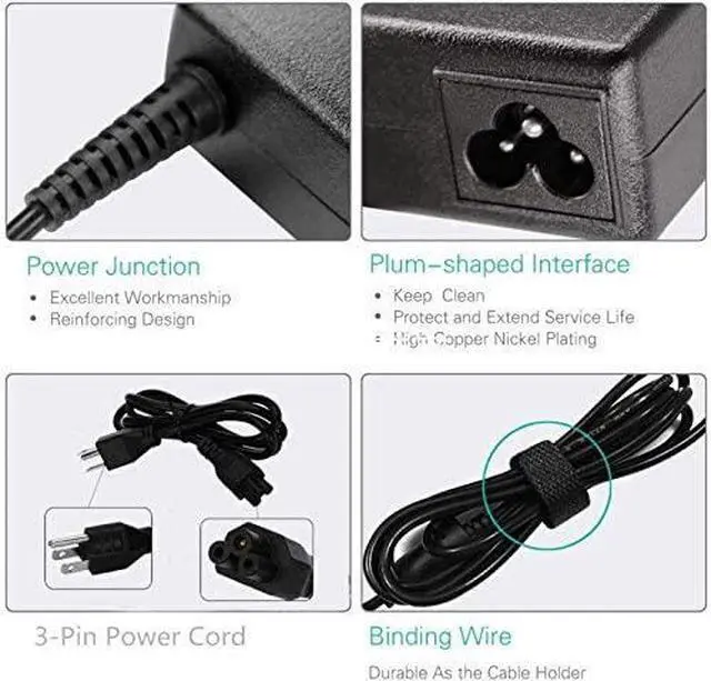 Alt view image 5 of 6 - 65W 19.5V 3.33A AC Adapter Replacement for HP EliteBook 700 800 1000 Series Notebook PC 725 745 755 820 840 850 1020 1030 1040 G2 G3 G4 G5 Laptop Charger Power Supply Cord (10Ft/3m)