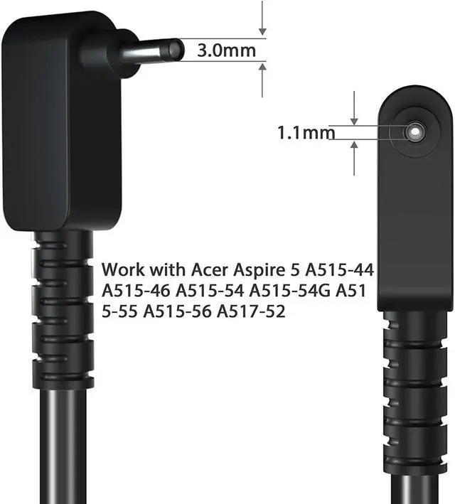 Alt view image 3 of 7 - 19V 2.37A 45W AC Adapter Laptop Charger for Acer Aspire 5 A515-44 A515-46 A515-54 A515-54G A515-55 A515-56 A517-52; Acer Chromebook R11 Series PA-1450-26 Power Cord