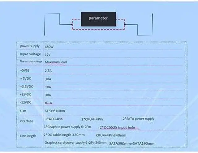 Alt view image 7 of 7 - OVBBESS 450W 24Pin 12V Input 450W Output Realan ITX Pico PSU ATX PC Switch - ATX Power Supply for Computer