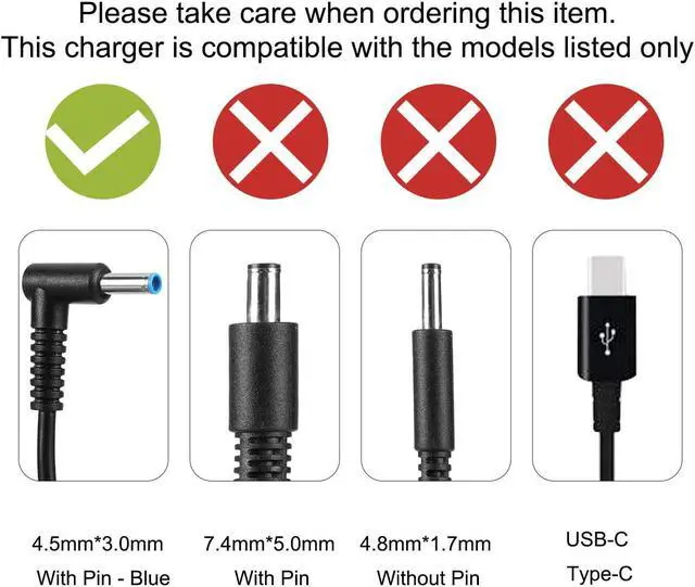 Alt view image 6 of 7 - MAJCL 65W AC Adapter Laptop Charger Compatible for HP Envy 13 15 17 X360 15-1039wm 15-1033wm 15-w117cl 15-w237cl 15m-cn0011dx 15m-bp111dx 15m-bq121dx 17m-bw0013dx Laptop Notebook PC Power Supply Cord