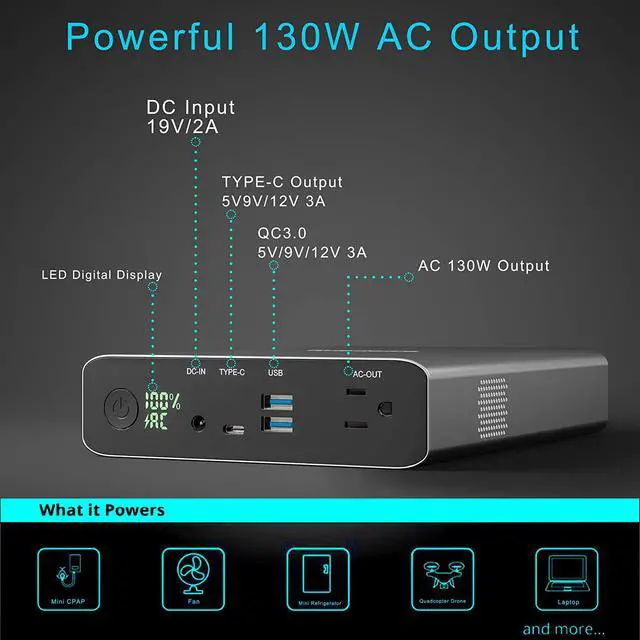 Alt view image 5 of 7 - Krisdonia Portable Power Station 130W AC Power Bank 60000mAh Lithuim Polymer Battery Backup Power Supply for Outdoors Camping Travel Hunting Emergency