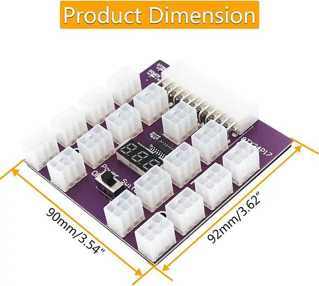 Alt view image 2 of 7 - Kingjinglo PCI-E 12V 24Pin to ATX 17 x 6Pin Power Supply Server Adapter Breakout Board for DELL 750W 1100W 1600W 2000W 2400W PSU ATX Riser Server Adapter