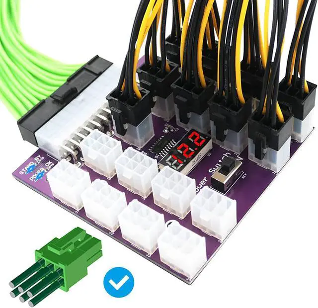 Alt view image 3 of 7 - Kingjinglo PCI-E 12V 24Pin to ATX 17 x 6Pin Power Supply Server Adapter Breakout Board for DELL 750W 1100W 1600W 2000W 2400W PSU ATX Riser Server Adapter