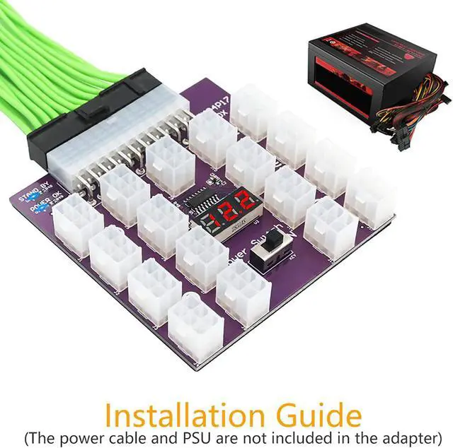Alt view image 5 of 7 - Kingjinglo PCI-E 12V 24Pin to ATX 17 x 6Pin Power Supply Server Adapter Breakout Board for DELL 750W 1100W 1600W 2000W 2400W PSU ATX Riser Server Adapter