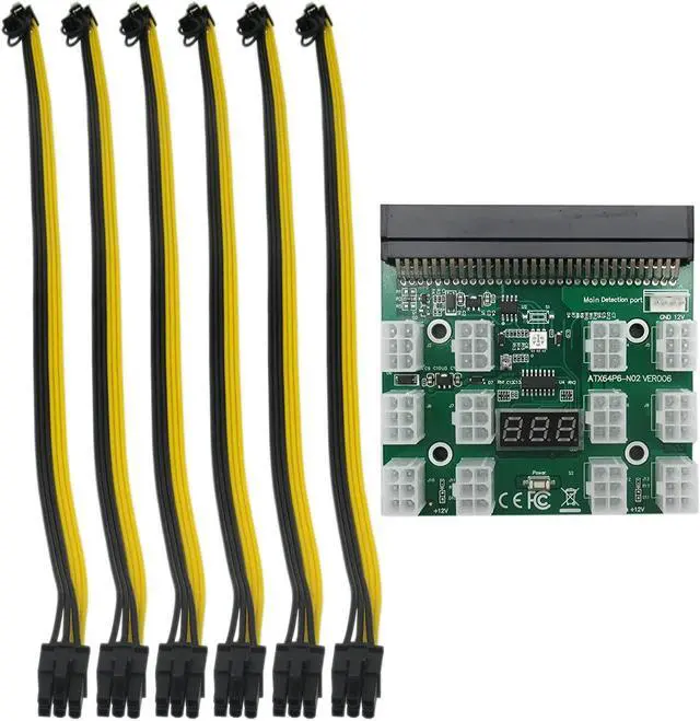 Main image of Ethereum Mining ETH ZEC LTC Server PSU Power Supply Unit to GPU Breakout Board Adapter 6-Pin PCIe to (6+2Pin) PCIe Graphics Card Power Cables New