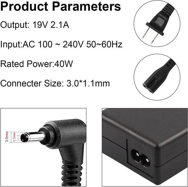 Alt view image 3 of 7 - AC Doctor INC 19V 2.1A 40W AC Adapter Charger Power for Samsung Series 5 9 XE500C21 NP900X3A Conector size 3.0x1.1mm