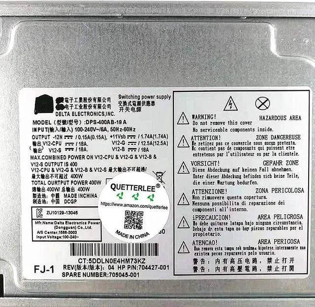 Alt view image 3 of 6 - QUETTERLEE Replacement New 400W Power Supply for HP Z230 Tower Workstation Series Compatible Part Number 704427-001 705045-001 860473-001 DPS-400AB-19 A