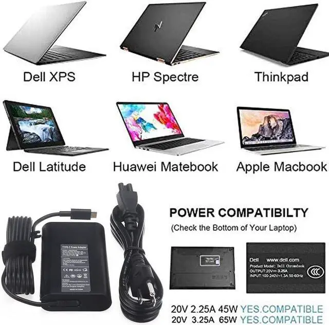 Alt view image 3 of 6 - New Dell Laptop Charger USB Type C Replacement for Dell Chromebook 11 3000 3100 3400 5190 3380 P86F P28T P29T LA45NM150 LA45NM121 AC Adapter Power Cord