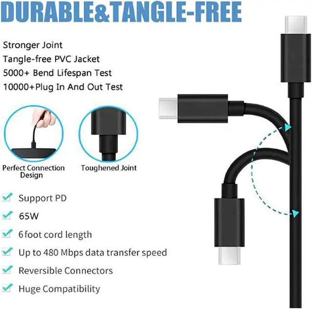 Alt view image 5 of 7 - 45W USB-C Chromebook Charger for HP Chromebook X360 14 14A G5 14-ca051wm 14-ca052wm 14-ca091wm Chromebook 11 11-ae051wm 11A G6 G7 G8 844205-850 918337-001 Type C Power Adapter