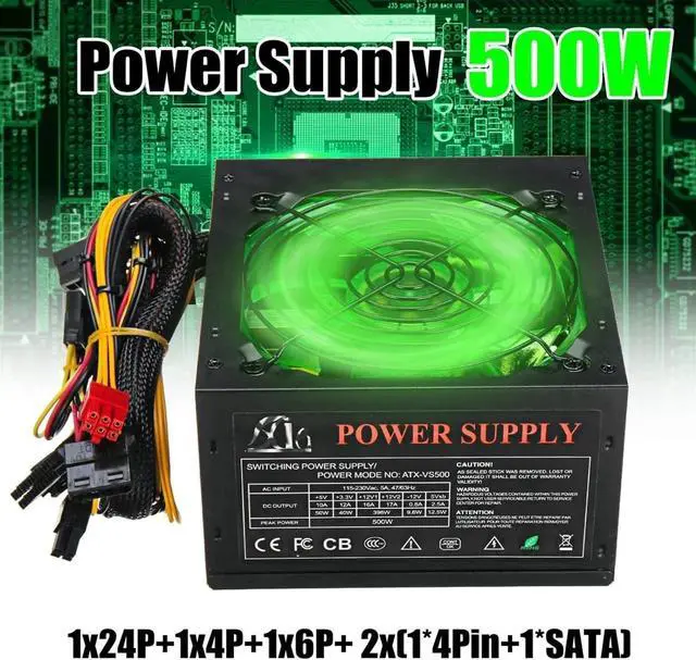 Alt view image 2 of 7 - 500W Power Supply 120mm LED Cooling Fan 24 Pin PCI SATA ATX 12V Computer Power Supply