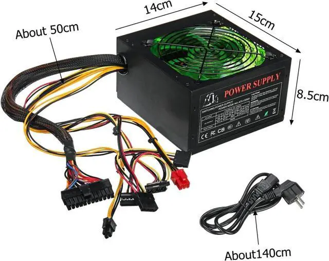 Alt view image 7 of 7 - 500W Power Supply 120mm LED Cooling Fan 24 Pin PCI SATA ATX 12V Computer Power Supply