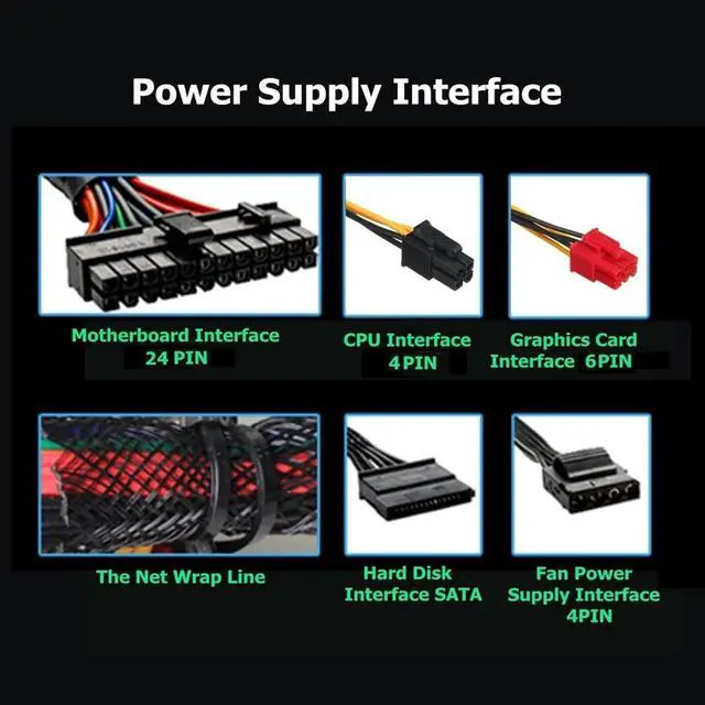 Alt view image 4 of 7 - 500W Power Supply 120mm LED Cooling Fan 24 Pin PCI SATA ATX 12V Computer Power Supply