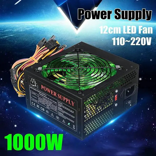 Alt view image 3 of 7 - 1000W Power Supply 120mm LED Fan 24 Pin PCI SATA ATX 12V Computer Power Supply for PC Compurter Case