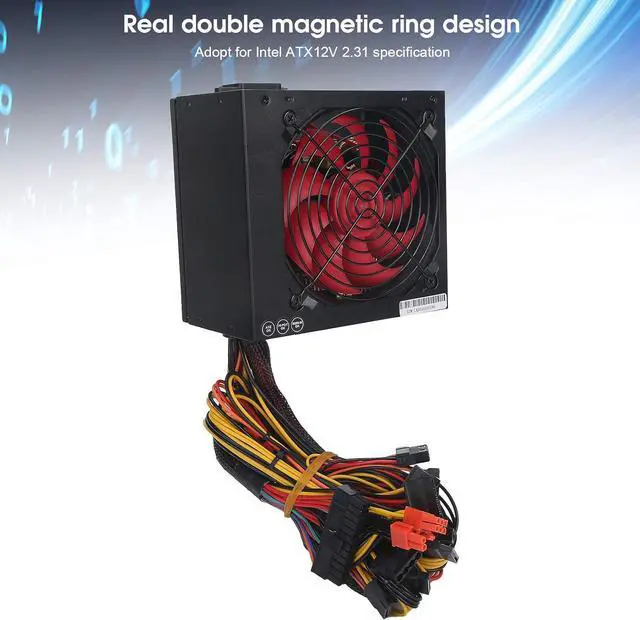 Alt view image 3 of 7 - 600W PC Power Supply ATX 24PIN Desktop Computer Parts with 14cm Red Fan Adjustable 115/230V(Red-US)