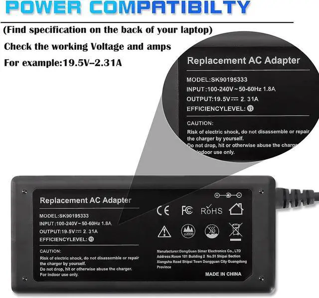 Alt view image 4 of 6 - 45W 19.5V 2.31A Ac Adapter Charger for HP Pavilion X360 15-f009wm 15-f039wm 15-f233wm 15-f272wm 15-f387wm 15-af131dx 15-au030wm15-au062nr 15-au063nr 15-au123cl Laptop Notebook PC Power Supply Cord